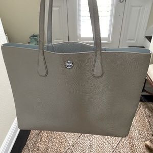 EUC Tory Burch Tote - Silver with beautiful light blue interior